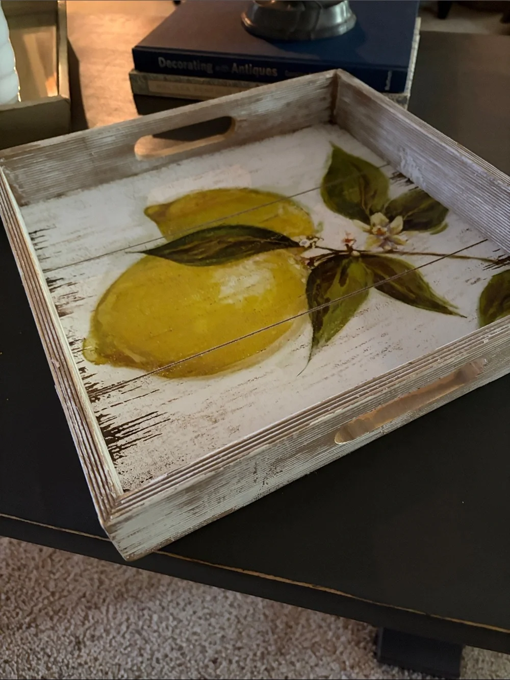Lemon Wood Wall Tray - Yellow & Green Fruit Art